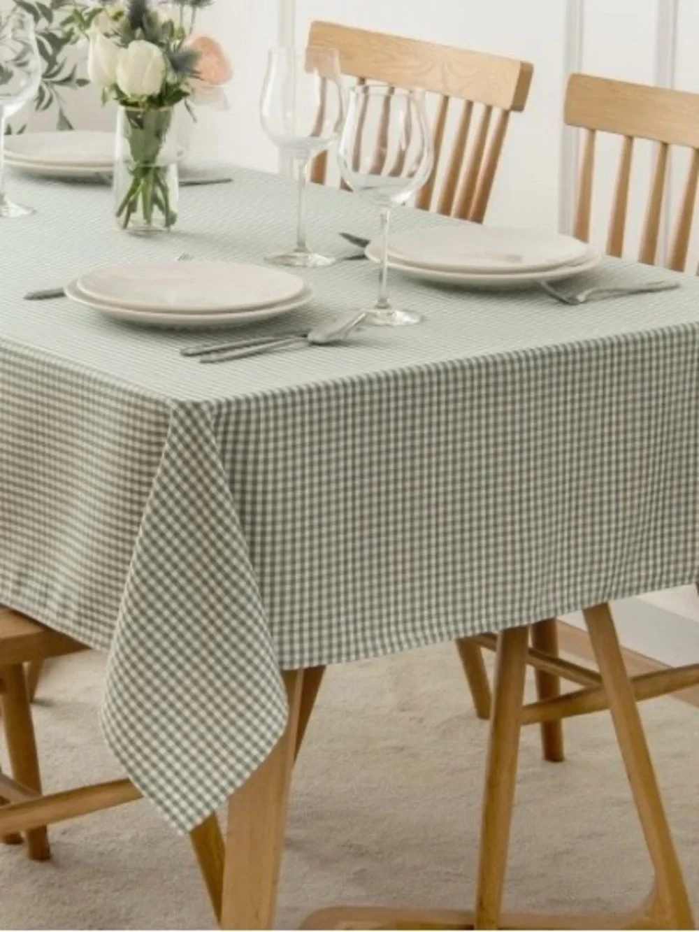 Gingham Tablecloth Heavyweight Polyester Fabric Rectangular 120x60” SAGE GREEN